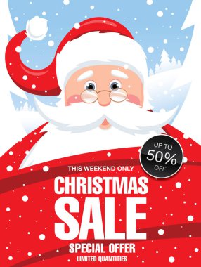 Noel indirimi afiş tasarımı, vektör illüstrasyonu