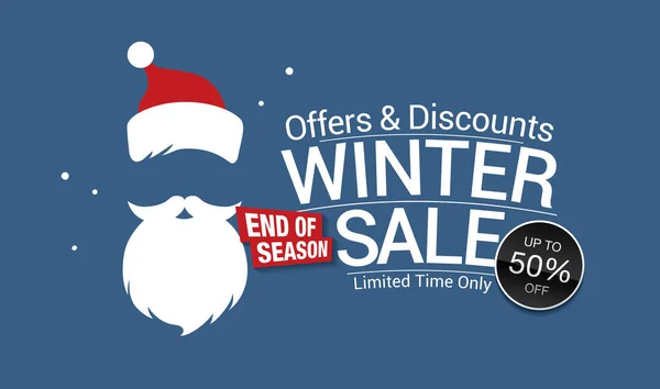 Banner Santa Hat Beard Winter Sale Lettering —  Vetores de Stock