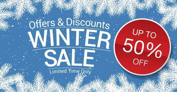 Winter Sale Vector Banner White Fir Branches — Vetor de Stock