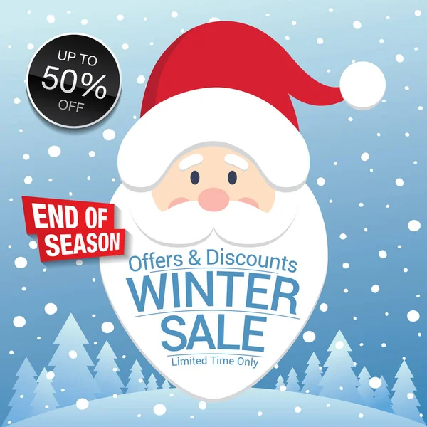 Vector Winter Sale Poster Santa Snowy Cartoon Scene —  Vetores de Stock