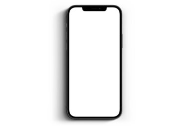 mockup smartphone iPhone 12 Pro Max with blank white screen top view on white background. Apple is a multinational technology company. Moscow, Russia - June 19, 2021