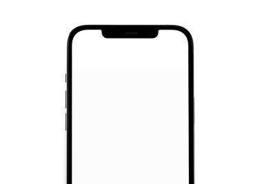 mockup smartphone new iPhone with blank white screen closeup, empty display. Apple is a multinational technology company. Moscow, Russia - June 18, 2021