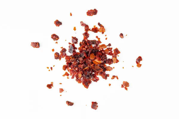 Crushed Red Pepper Flakes Isolated White Background Closeup Macro — Stock fotografie