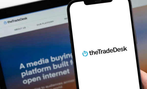 Thetradedesk Logo Screen Smartphone Iphone Notebook Closeup Trade Desk Inc — Zdjęcie stockowe