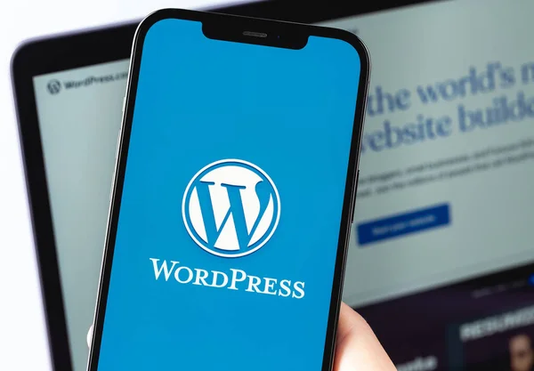 Wordpress Logo Mobile App Screen Smartphone Iphone Macbook Closeup Wordpress — 图库照片