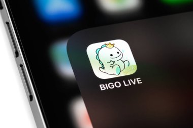 Bigo Live icon mobile app on screen smartphone, iPhone. Bigo Live is a live streaming platform. Moscow, Russia - October 20, 2021