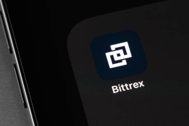 Bittrex mobile app cryptocurrency exchange on screen smartphone closeup. Moscow, Russia - October 14, 2021