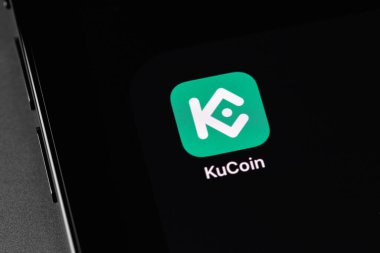 KuCoin mobile icon app on screen smartphone. KuCoin - one of the largest cryptocurrency exchange on the market. Moscow, Russia - October 14, 2021