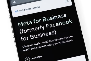 Meta for Business (Facebook) website on screen smartphone closeup. Meta Platforms, Inc. - American multinational holding company. Moscow, Russia - November 9, 2021