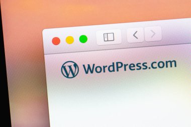 WordPress website on display notebook closeup, macro. WordPress - open source site content management system. Moscow, Russia - October 17, 2021
