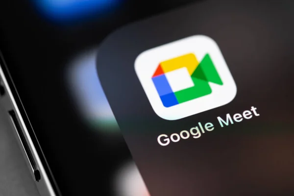 Google Meet Icon Mobile App Screen Smartphone Iphone Closeup Google — Stock Photo, Image