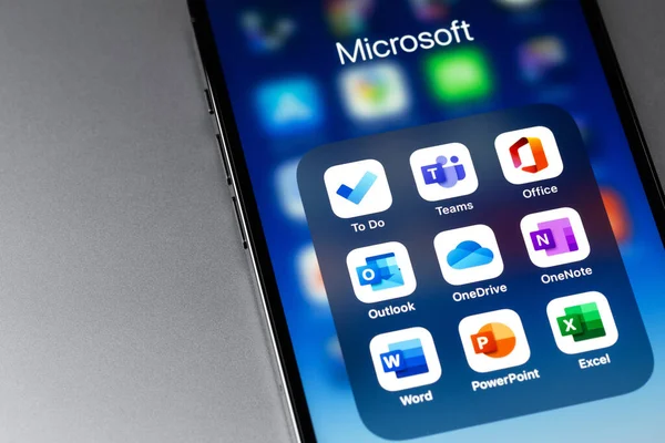 Microsoft Services Teams Office Outlook Other Mobile Apps Screen Smartphone — Stockfoto