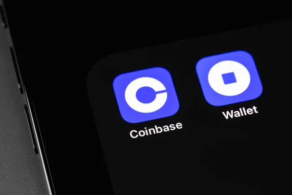Coinbase Wallet Mobile Icon Apps Screen Smartphone Coinbase Digital Currency — Fotografia de Stock