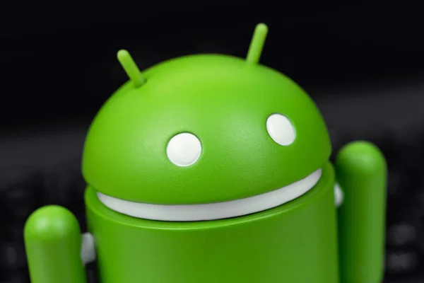 Google Android Figure Notebook Background Macro Closeup Google Android Operating — Stock fotografie
