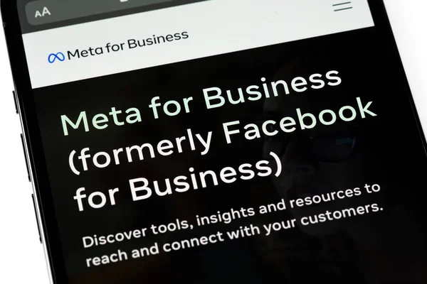 Meta Business Website Screen Smartphone Closeup Meta Platforms Inc American — Zdjęcie stockowe