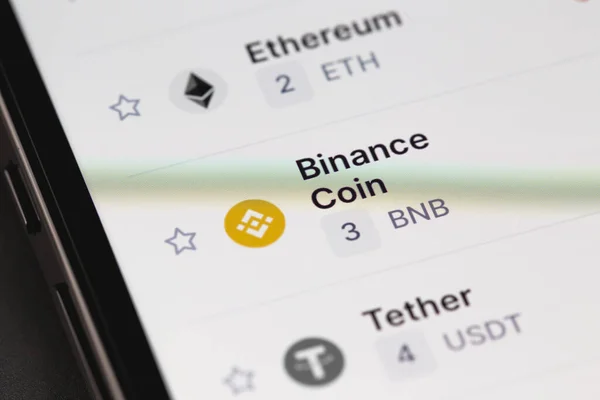 Binance Coin Bnb Screen Smartphone Iphone Closeup Binance One Largest — Foto Stock