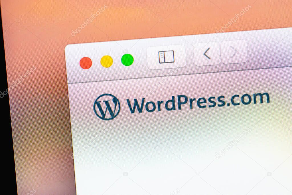WordPress website on display notebook closeup, macro. WordPress - open source site content management system. Moscow, Russia - October 17, 2021