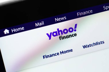 Yahoo Finance website on display notebook closeup. Yahoo is tech company, leader in search engine service and information technology web portals. Moscow, Russia - October 11, 2021