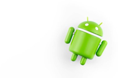 Google Android figure on white background, top view. Google Android is the operating system for smartphones, tablet computers, e-books and other devices. Batumi, Georgia - May 13, 2022