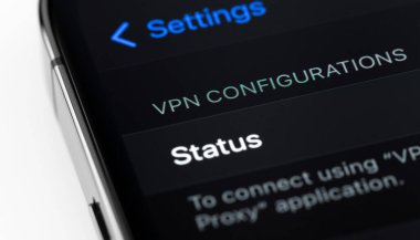 VPN configurations (Virtual Private Network) on screen smartphone, iPhone inteface settings. Apple Inc. is an American multinational technology company. Batumi, Georgia - May 4, 2022