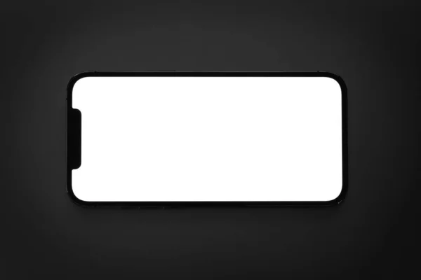 Mockup Smartphone Iphone Οριζόντια Λευκή Οθόνη Κενή Οθόνη Στο Σκοτάδι — Φωτογραφία Αρχείου