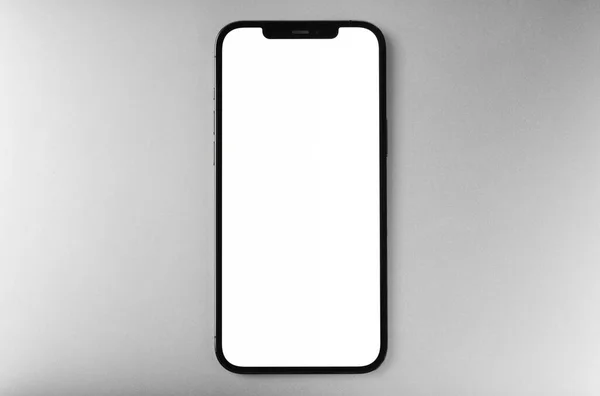 Mockup Smartphone Iphone White Screen Empty Display Grey Background Apple — Zdjęcie stockowe