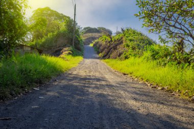 Kırsal kesimde dar bir yol, kırsal kesimde kopyalanmış küçük toprak bir yol.