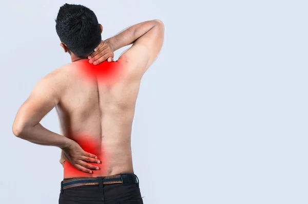 Concepto Dolor Cuello Espalda Personas Con Dolor Muscular Cuello Espalda —  Fotos de Stock