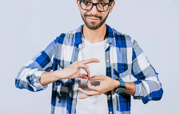 Man Speaking Sign Language Manual Gestures People Hearing Problems Person — Stockfoto