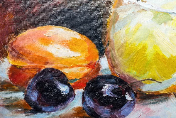 Textur Oljemålning Frukt Målning Färgglada Frukt Stilleben — Stockfoto