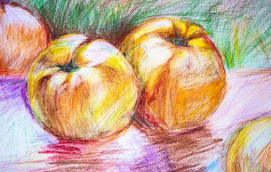 Meyvelerin kalem çizimi. elma boyama