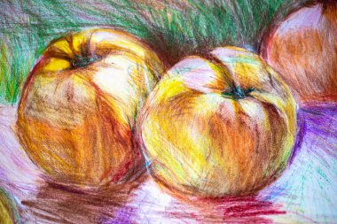 Meyvelerin kalem çizimi. elma boyama