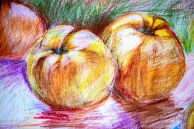 Meyvelerin kalem çizimi. elma boyama