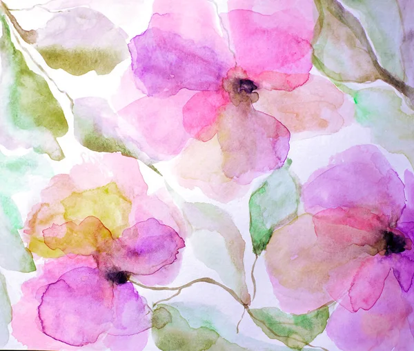 Aquarelle Peinture Fleurs Fond Floral Aquarelle Fond Floral Carte Vœux — Photo