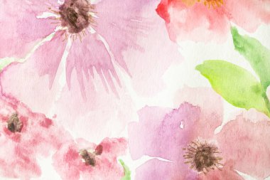 Suluboya çiçek resmi. Çiçek arkaplan. Çiçekli suluboya arka plan. Tebrik kartı. Düğün davetiyesi şablonu. Çiçek kartı. Bahar çiçekleri.