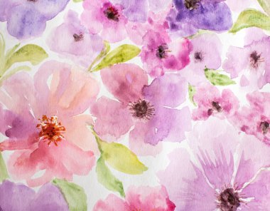 Suluboya çiçek resmi. Çiçek arkaplan. Çiçekli suluboya arka plan. Tebrik kartı. Düğün davetiyesi şablonu. Çiçek kartı. Bahar çiçekleri.