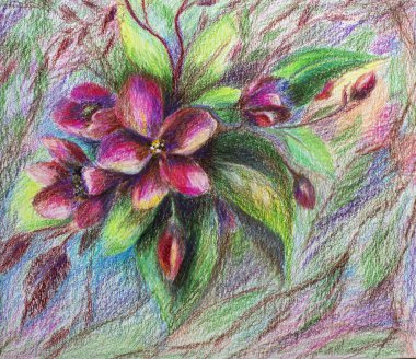 Kalem çizimi. Empresyonizm çiçek resmi