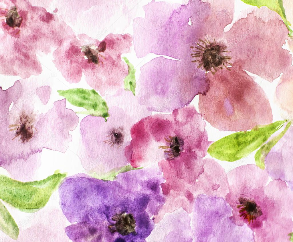 Watercolor flower painting. Floral background. Watercolor floral background. Greeting card. Wedding invitation template. Floral card. Spring flowers.W