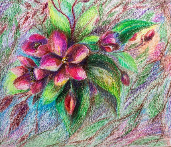 Pencil Drawing Illustration Impressionism Flower Painting — Stock Photo, Image