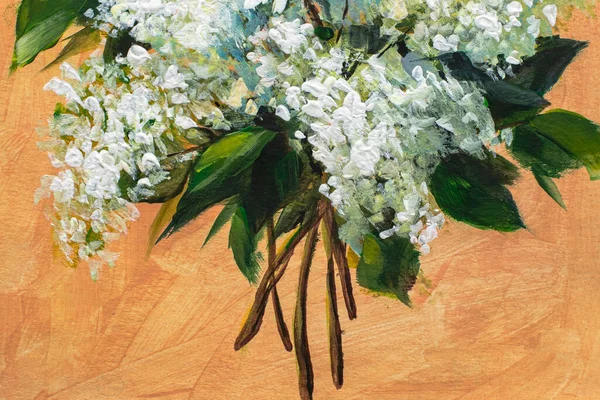 Olja Eller Akrylmålning Blomsterstilleben Vit Syren Beige Bakgrund Impressionism Blomma — Stockfoto