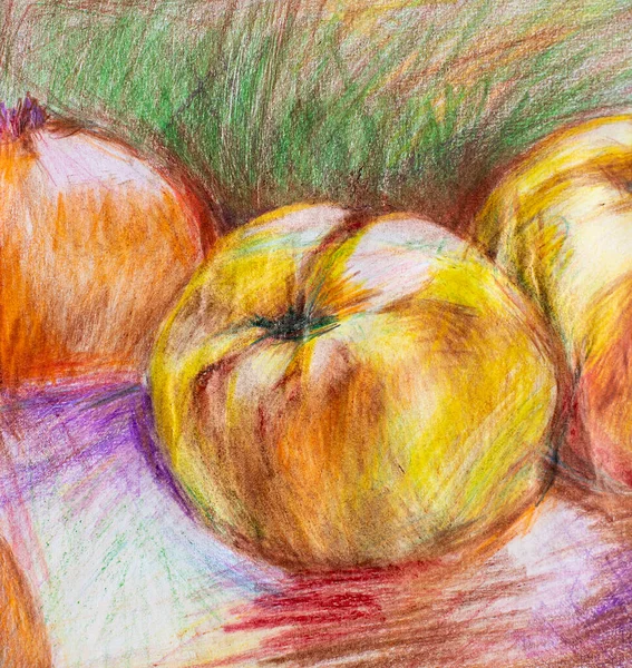 Pennteckning Illustration Frukter Äppelmålning — Stockfoto
