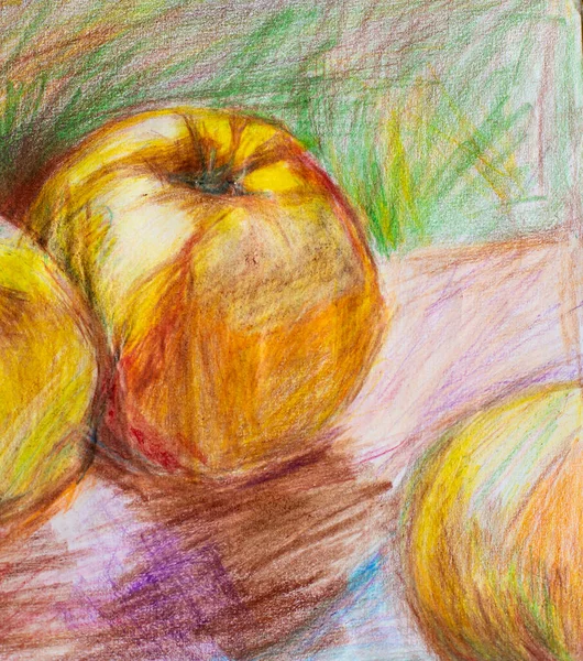 ภาพวาดด นสอของผลไม ภาพวาดแอปเป — ภาพถ่ายสต็อก