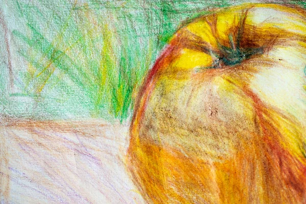 Illustration Crayon Fruits Peinture Pommes — Photo