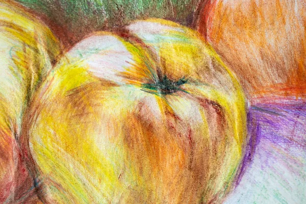 Pencil drawing illustration of fruits. apples painting.