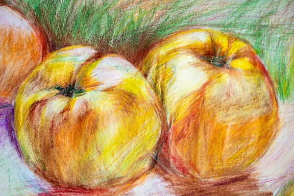 Meyvelerin kalem çizimi. elma boyama.