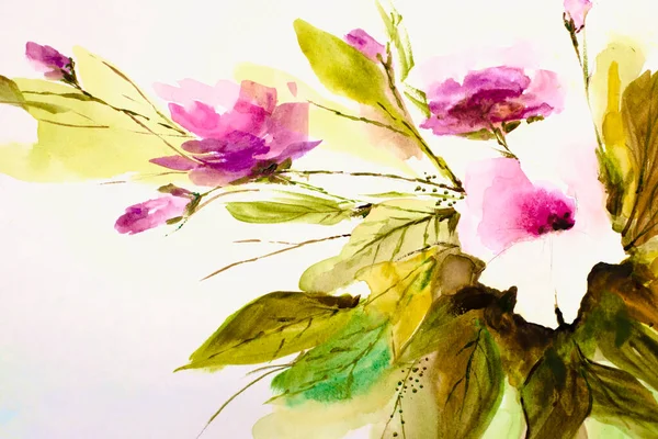 Abstract Painting Bright Flowers Original Handmade Watercolor Painting Impressionism Style — 스톡 사진