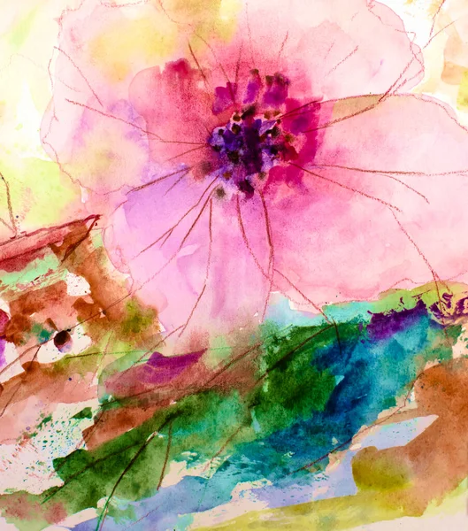 Abstract Painting Bright Flowers Original Handmade Watercolor Painting Impressionism Style — 스톡 사진