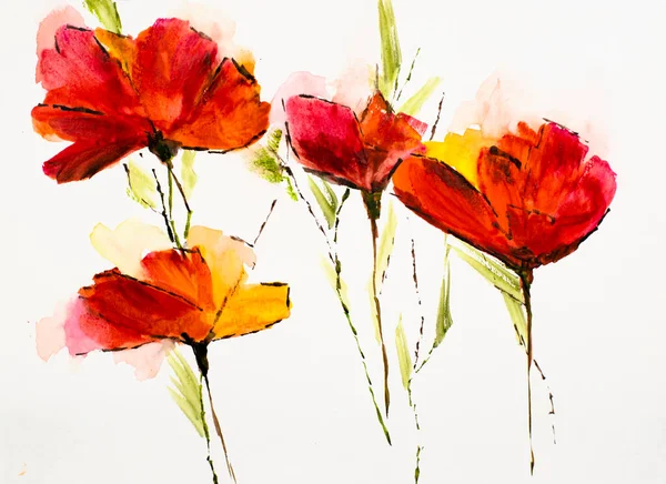 Abstract Painting Bright Flowers Original Handmade Watercolor Painting Impressionism Style — Stock Photo, Image