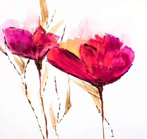 Abstract Painting Bright Flowers Original Handmade Watercolor Painting Impressionism Style — 스톡 사진