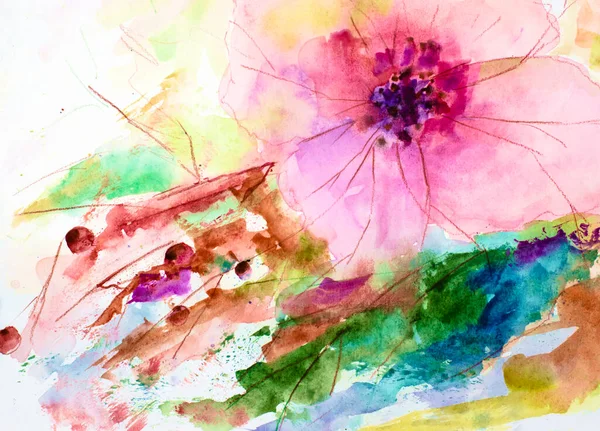 Peinture Abstraite Fleurs Vives Original Fait Main Aquarelle Style Impressionnisme — Photo